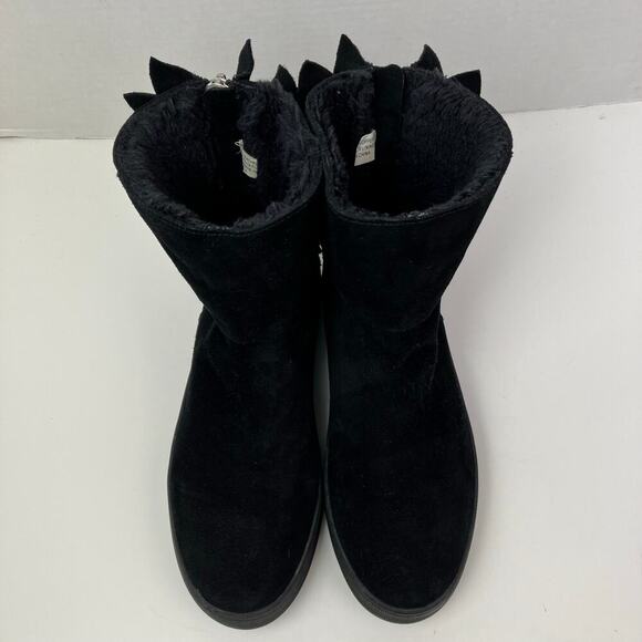 J/Slides Sz 8.5 Ruffle Back Platform Ankle Booties Black Suede Faux-fur Lined - Picture 5 of 16